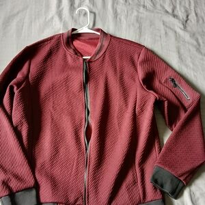 Men's Burgundy Bomber Varisty Jacket Full Zip Lightweigh Dress Casual Size Large